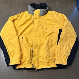 Vintage Nautica Mens Reversible Sailing Jacket Size Large Yellow Black Hooded
